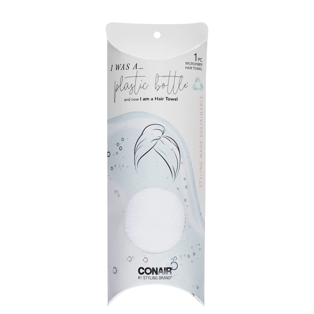 Conair Earth-Friendly Planet Upcycled Soft Terry Turban Hair Towel, White
